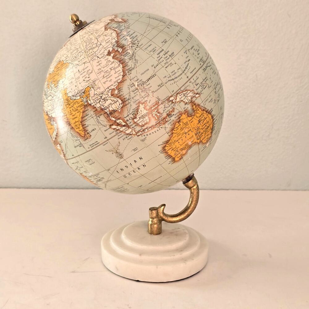 World Map Globe with White Marble Base Small Dorm Office Classic Bookshelf